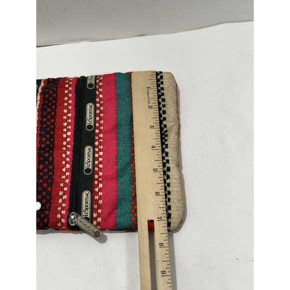 LeSportSac Womens Multicolor Red Black Oran Crossbody Bag Boho Striped 3 Pockets - Picture 3 of 7
